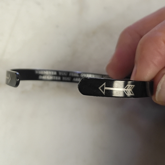 Black Stainless Steel Engraved Inspirational Cuff Bracelet, Arrow Design, 2.5 in - Picture 5 of 7